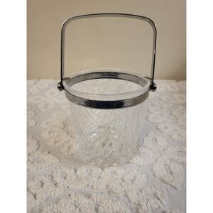 CRISTAL D' ARQUE LEAD CRYSTAL ICE BUCKET WINE COOLER W/ METAL HANDLE IN FRANCE